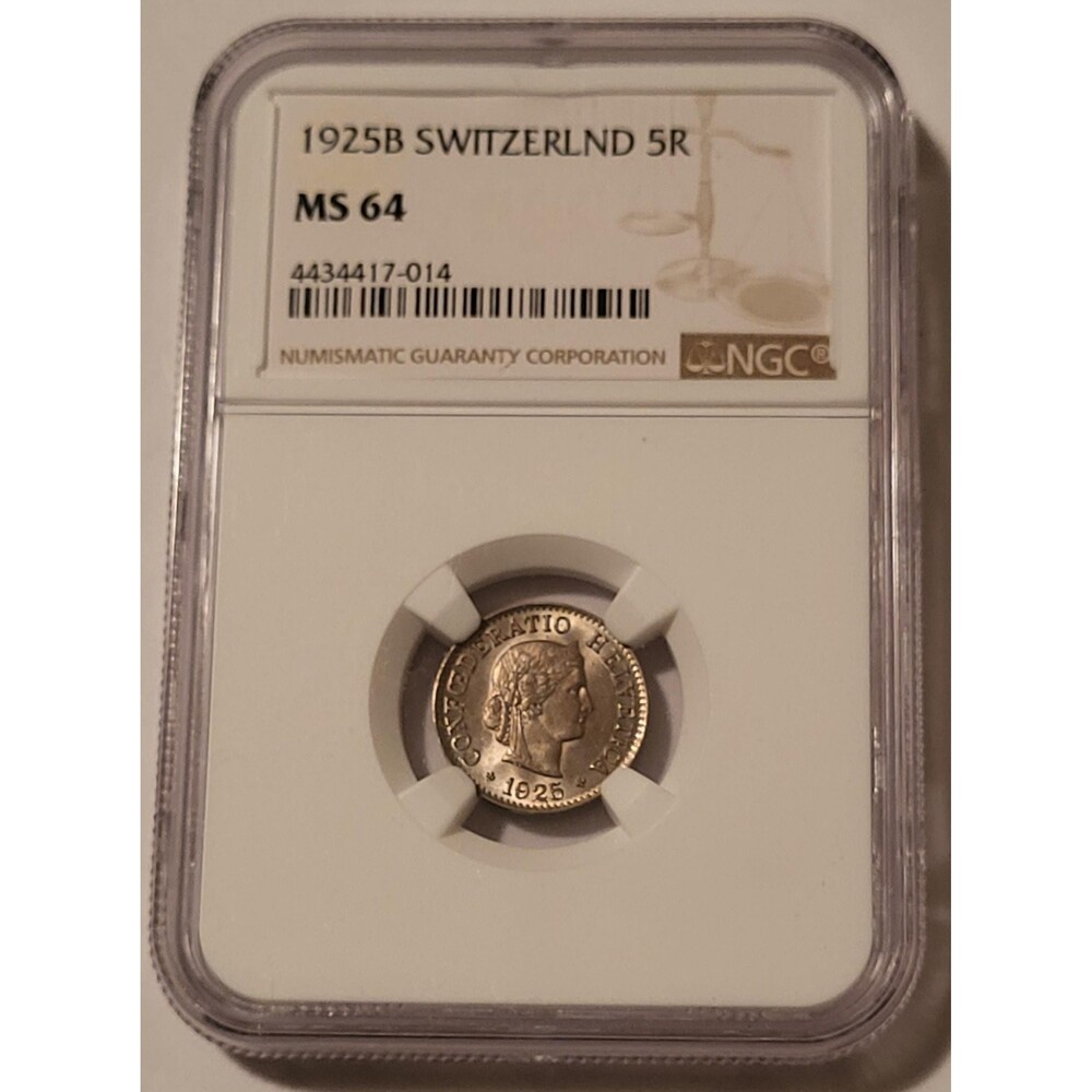 Switzerland 1925 B 5 Rappen MS64 NGC